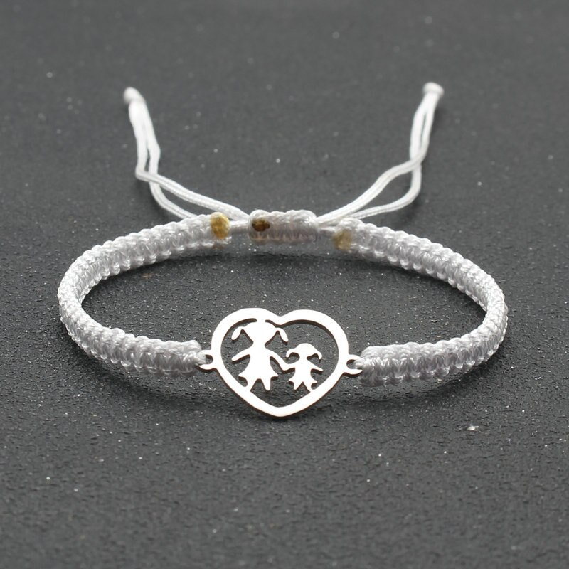 Ręcznie plecione liny bransoletka ze stali nierdzewnej w kształcie serca matka i córka uroku bransoletki dla kobiet biżuteria mankiet Pulsera: White