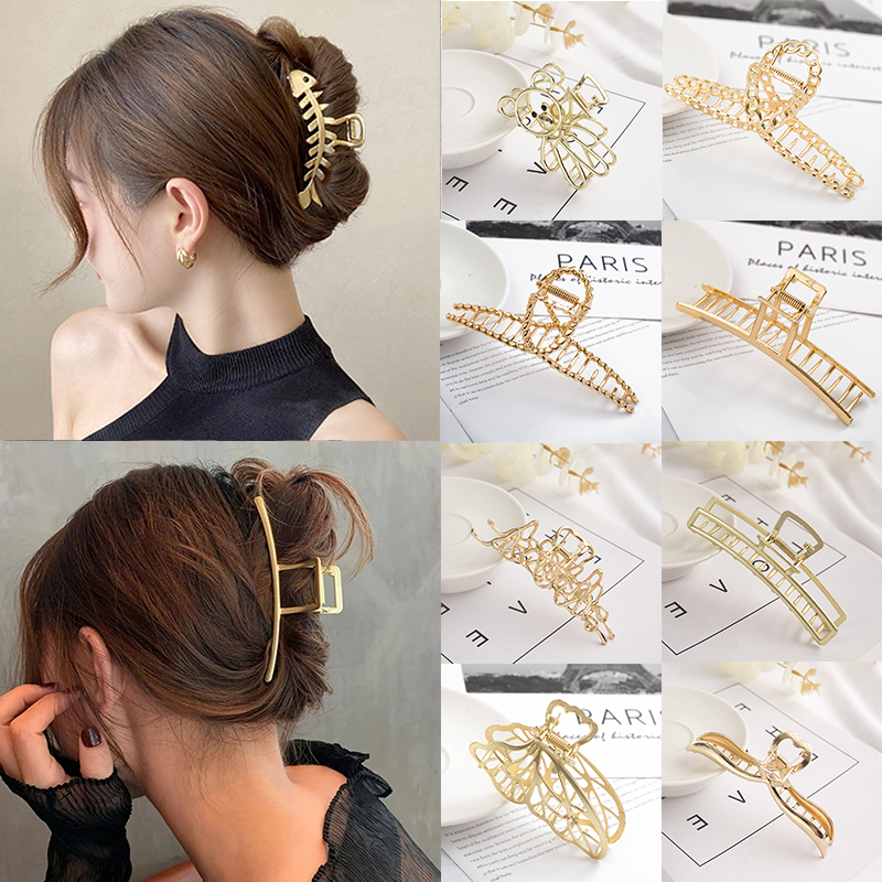 Vrouwen Elegante Gouden Holle Geometrische Metalen Haarklauw Vintage Haarspeldjes Hoofdband Haarspeld Haar Krab Haaraccessoires