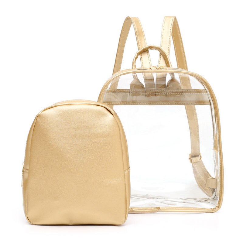 Sød klar plast se gennem gennemsigtig rygsæk kvinder pige studerende rejsetaske skoletaske skoletaske august 16: Guld