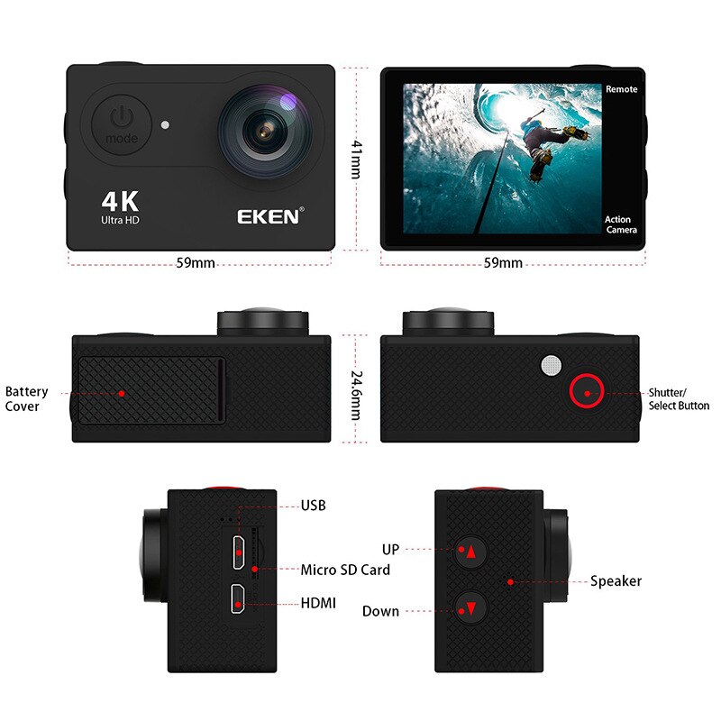 Originele Eken H9R Actie Camera Ultra Hd 4K 30fps Wifi 170D Onderwater Waterdichte Helm Video-opname Sport Cam