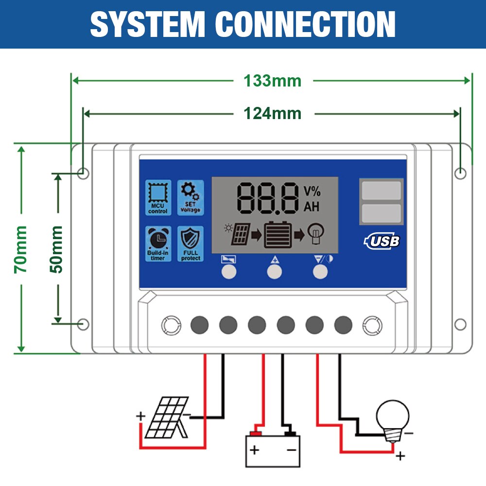 Contrôleur de Charge pour panneaux solaires, 12V/24V, 12V, 20a, 30a, 40a, 50a, 60a, PWM, régulateur automatique, sortie 5V, PV, chargeur de batterie domestique, LCD, double USB