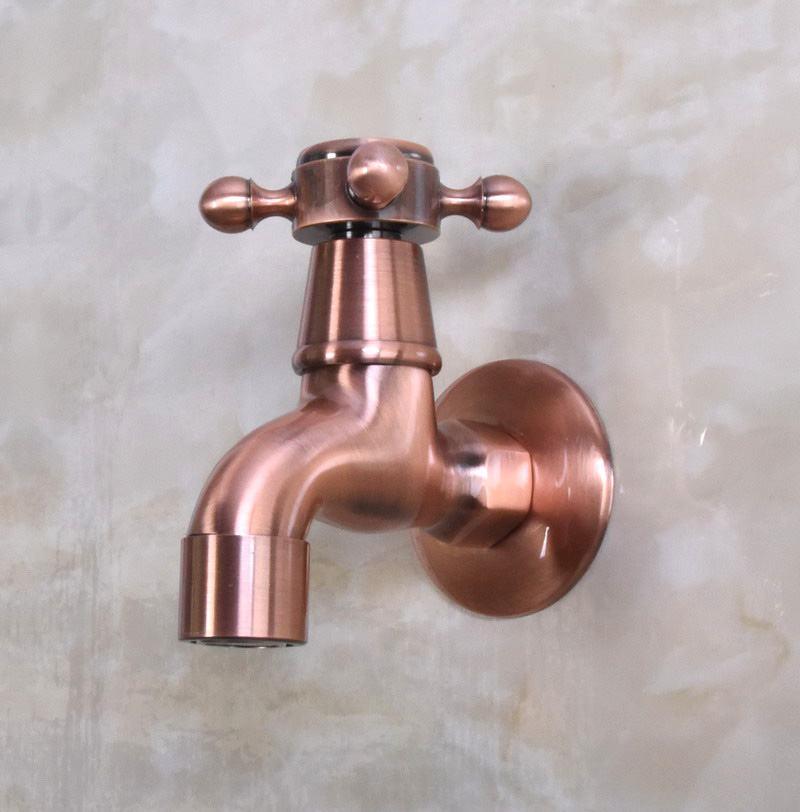 Antique Red Copper Wall Mount Outdoor Faucet Garden Bibcock Tap Mop Pool Faucet / Laundry Sink Cold Water Tap Bav302