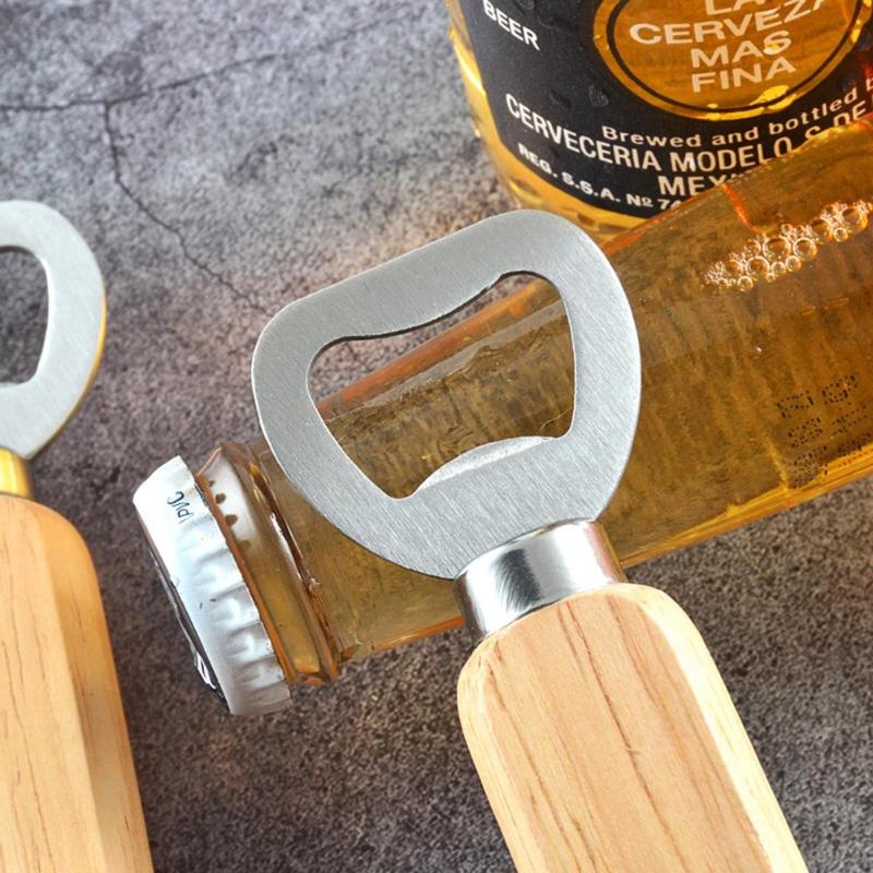 Rvs Flesopener Houten Handvat Drinken Bier Deksel Keuken Launcher