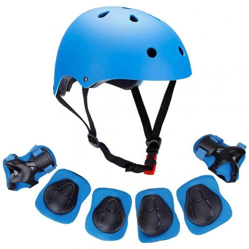 7pcs/set Cycling Roller Skating Protective Gear Pads Helmet Knee Elbow Wrist Guards Outdoor Sport Safety Protector for Kids: Blue