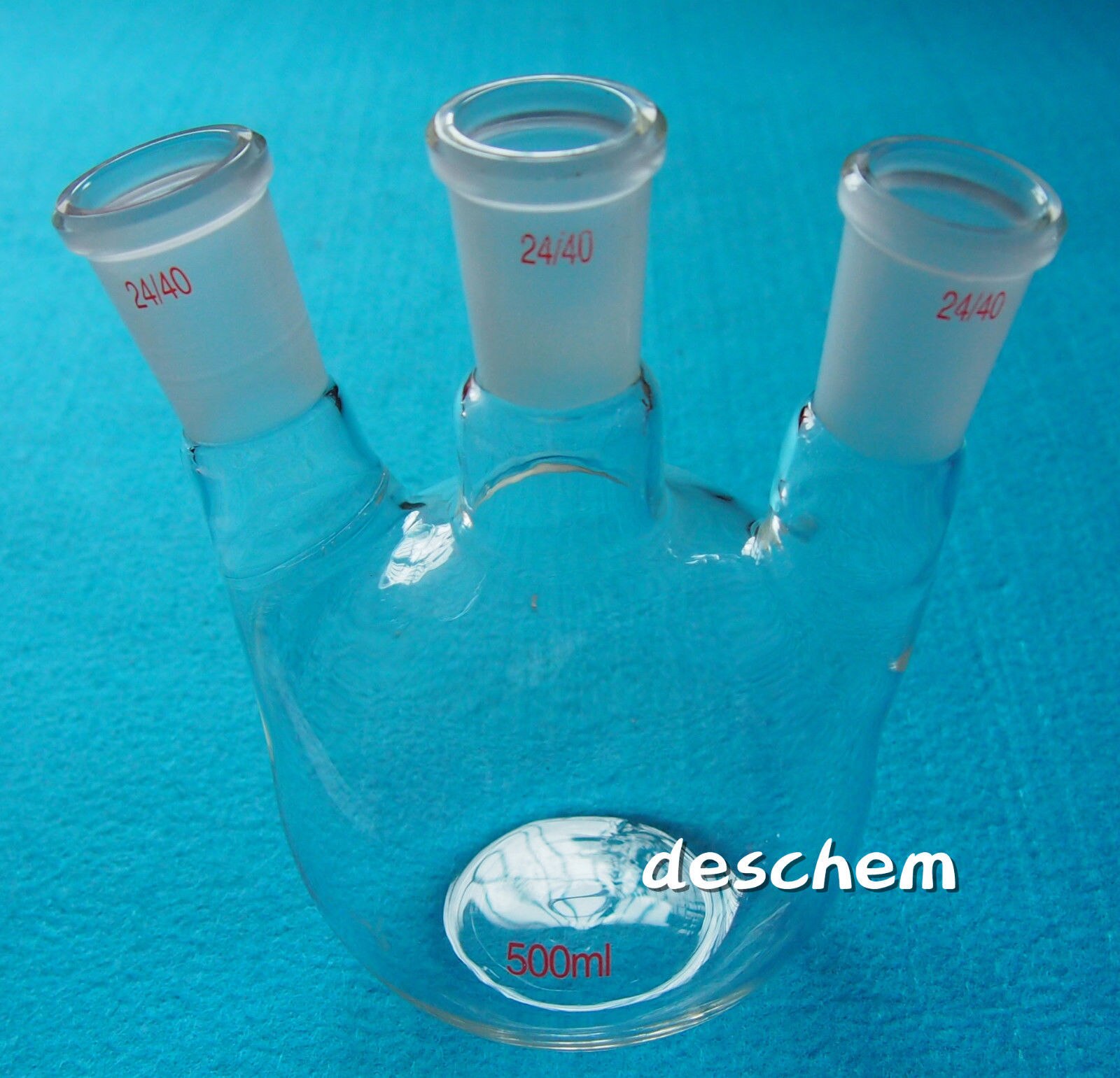 500 ml, 24/40, 3-Hals, Glazen Kolf, Vlakke Bodem, Drie Halzen, lab Chemische Fles