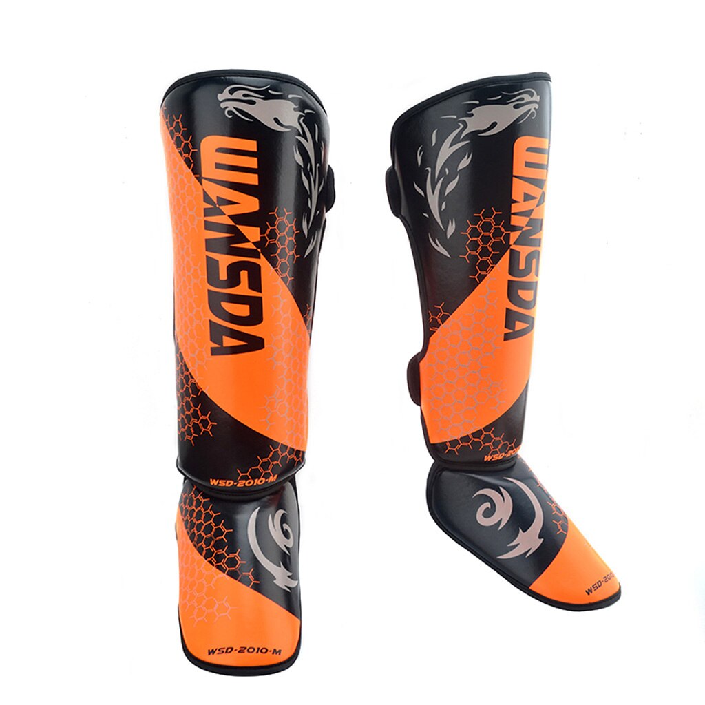 DYJY 1 Pair MMA Boxing Shin Guards Ankle Support Men Women Kickboxing Equipment Karate Protectors Sanda Muay Thai Legging: 1 Pair Orange / XS