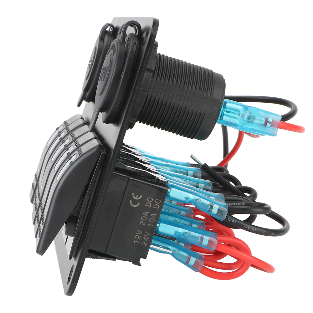 Digital spenning dobbel usb-spor stikkontakt vanntett 5- gangs led vippebryterpanel 12/24v uttak kombinasjon med sikring