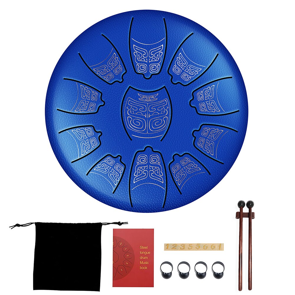 6 inch 11 Tune Steel Tongue Drum Percussion Musical Instrument Hand Tank Drum with Bag Drumsticks Sticker for Children Beginner: Blue B