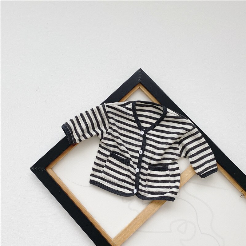 Baby Jungen Mädchen Strickjacke Herbst Baumwolle Gestreiften Oberbekleidung Spitzen Baby Kleidung Weichen Bequemen Herbst freundlicher Jacke Mantel: 3957Schwarz / 6m
