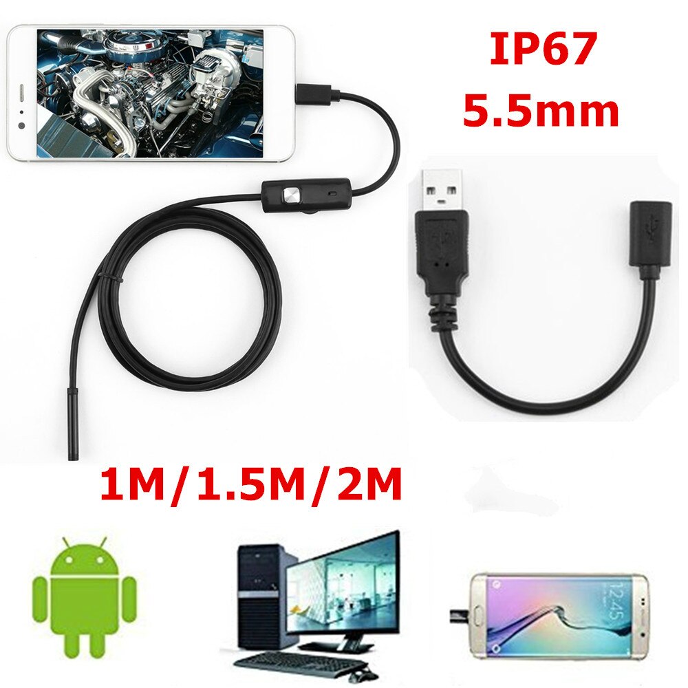 1/1.5/2 M zachte kabel waterdichte inspectie endoscoop 7mm 5.5mm endoscoop camera HD USB endoscoop met 6 LEDs voor Android PC