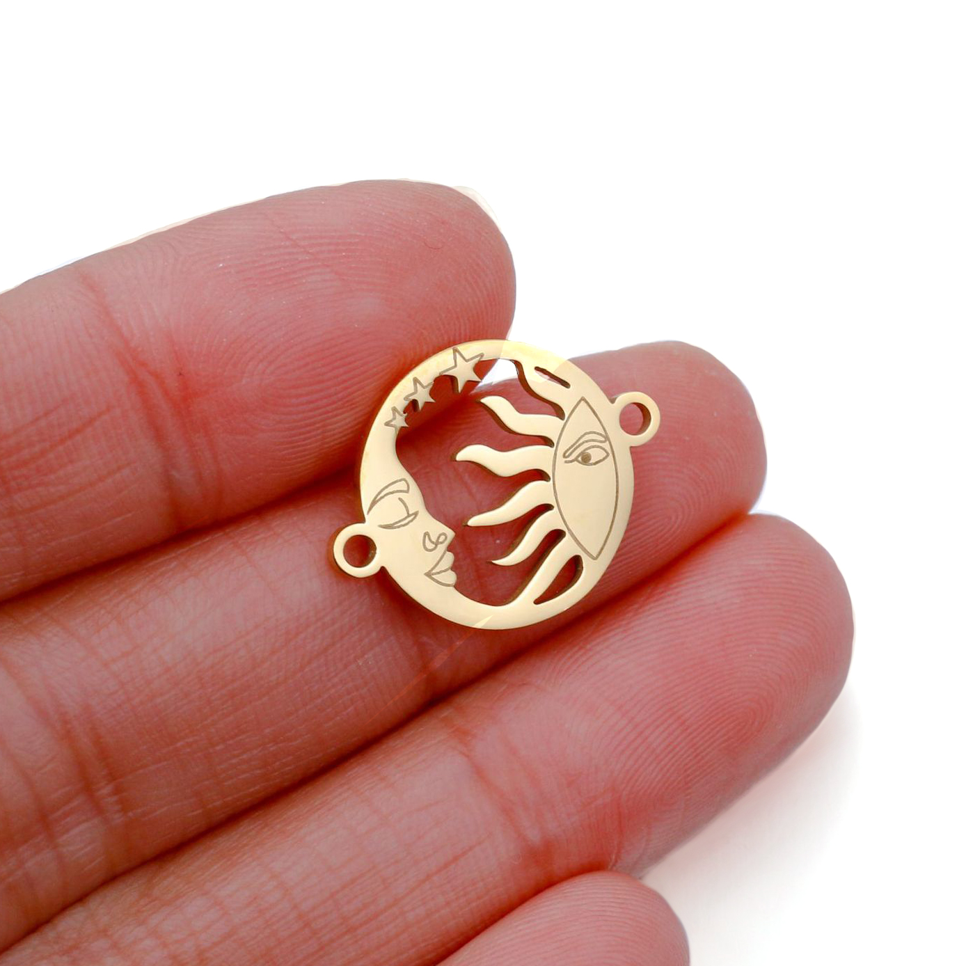 5 unids/lote de colgantes de acero inoxidable con forma de luna/sol/estrella para pulsera, collar, accesorios para hacer joyas DIY hechos a mano: Oro champán