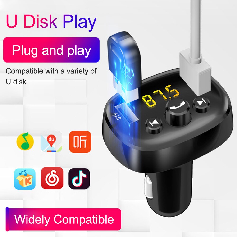 JINSERTA FM Transmitter Car Bluetooth 5.0 FM Radio Modulator Car Kit Dual USB Car Charger Handsfree Wireless MP3 Player