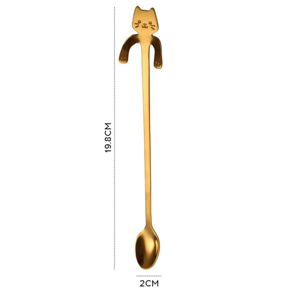Coffee Spoon Mini 304 Stainless Steel Cartoon Cat Spoon Long Handle Flatware Coffee Drinking Tools Kitchen Gadget: 7