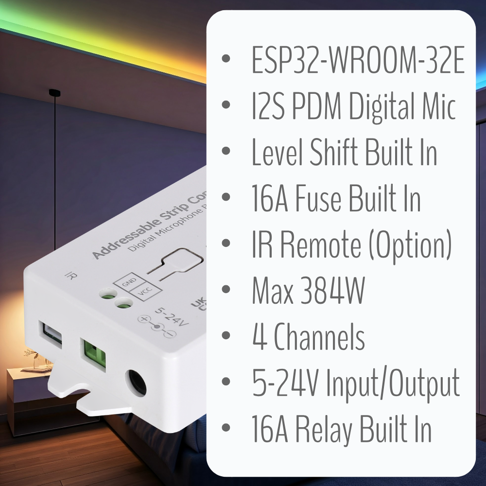 IoTorero WLED ESP32 Controller per strisce indirizzabili Relè 4CH 16A Costruito in WS2811 WS2812B WS2814 WS2815 Funziona con l'Assistente domestico