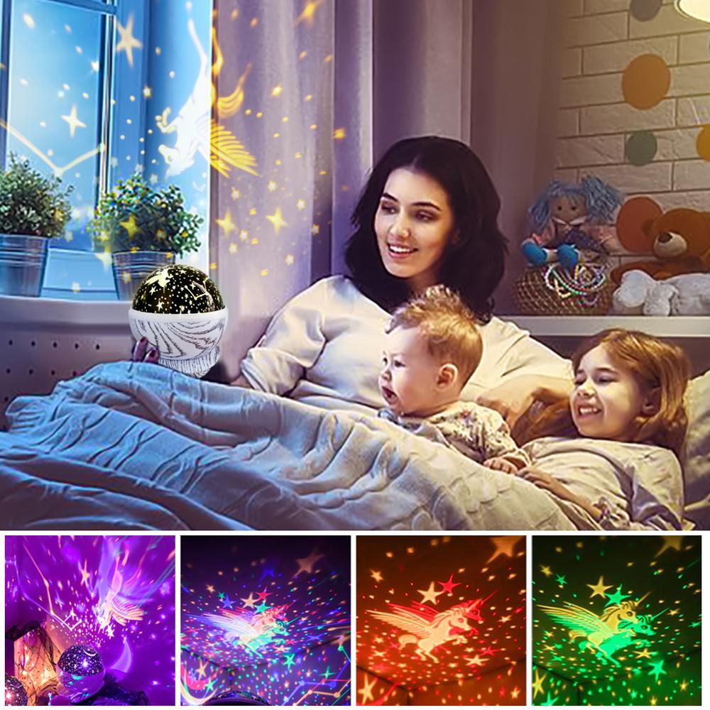 Festival Party Decor Eenhoorn Star Night Light Projector Kids Baby Slaapkamer Decoratie Draaibaar Music Night Lamp Kerstcadeaus