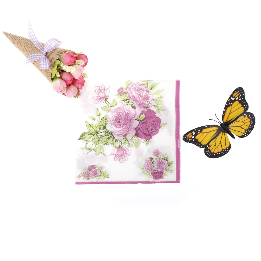 20pcs/pack 33cm*33cm Rose Paper Napkin Flower Festive & Party Tissue Napkins Decoupage