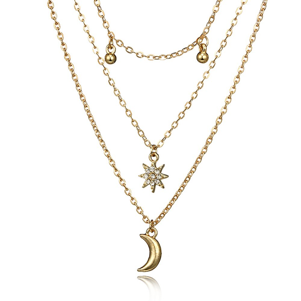 Trendy Multi-layered Necklace Pendant Gold Stars And Moon Non-slip Simple Necklace Clavicle Chain Jewelry Pendientes Mujer