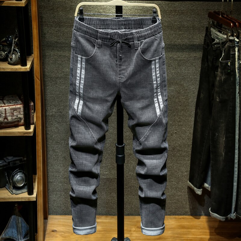 Jean sarouel pour homme, pantalon Denim, grande taille 7XL 8XL 9XL 10XL, nouvelle décontractée, taille élastique, Streetwear, automne: GRAY / 7XL