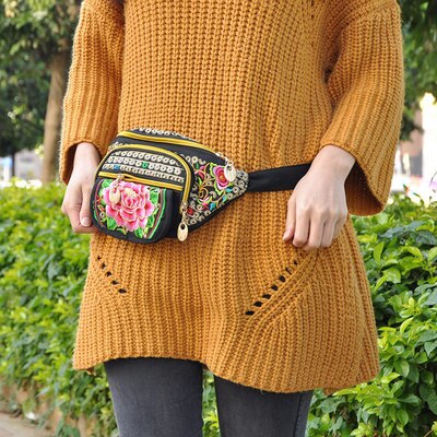 nationalen stickerei frauen einkaufen kleine taille taschen! Nizza Blumen- gestickte Dame taille Packungen Alle-spiel Leinwand Träger