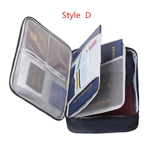 Bolsa de documentos de gran capacidad para pasaporte de viaje, organizador de tarjetas, paquete de almacenamiento impermeable para negocios para hombre: D Style Dark Blue