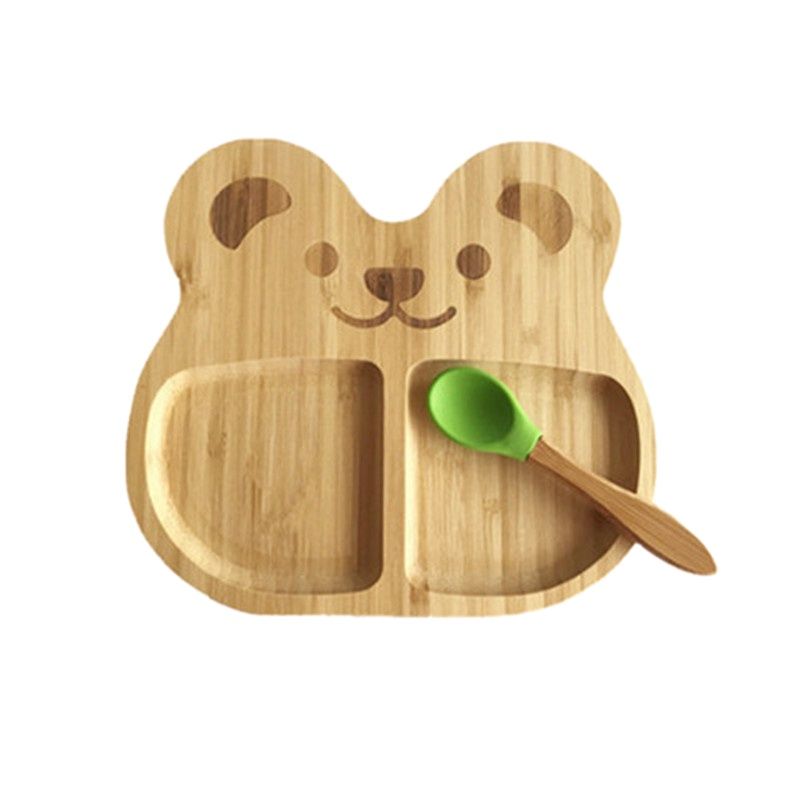 Bol en bois pour bébé, assiette de nourriture, lapin de dessin animé, bol d&#39;alimentation pour enfants, cuillère, ensemble de vaisselle pour enfants, plateau à fruits Pl