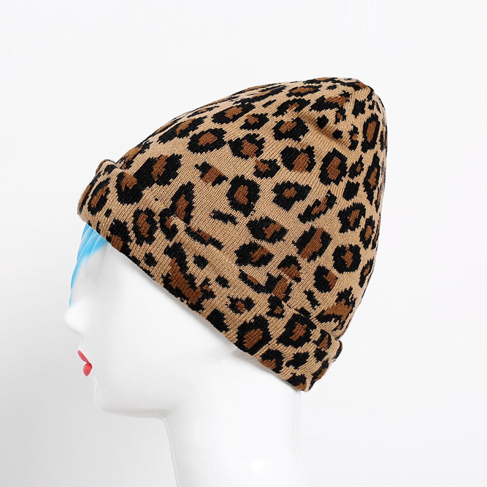 Vuxna kvinnor män vinter leopard virkad mössa stickad mössa varm mössa mössa hårboll varm mössa #t2