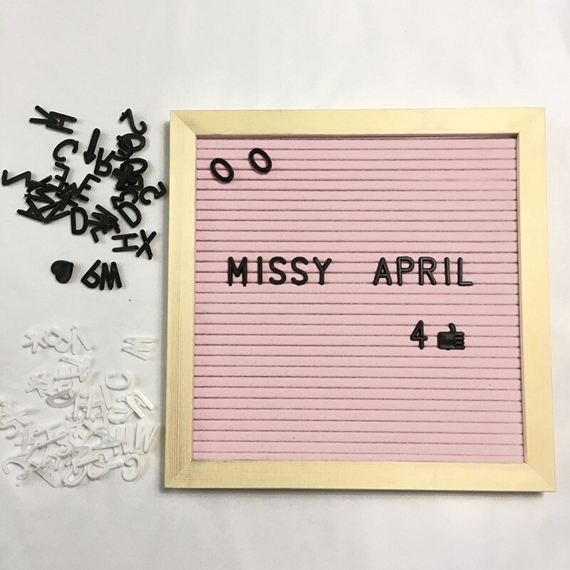 Beautiful Felt Letter Board Wooden Frame Changeable Symbols Numbers Characters Message Boards for Home Office signs: Pink