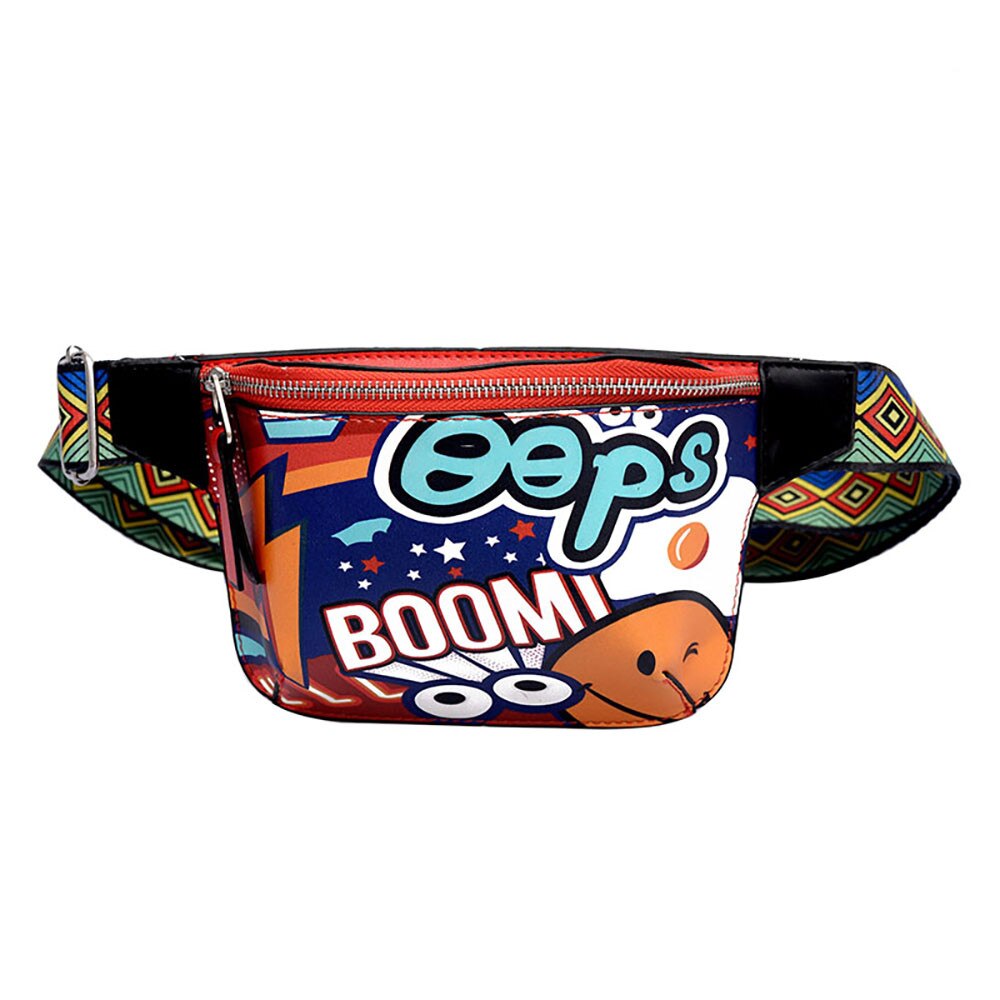 Vrouwen Borst Zak Kleurrijke Taille Verpakking Schoudertas Mode Graffiti Gedrukt Brede Schouderriem Messenger Bag Zipper Pouch: Rood