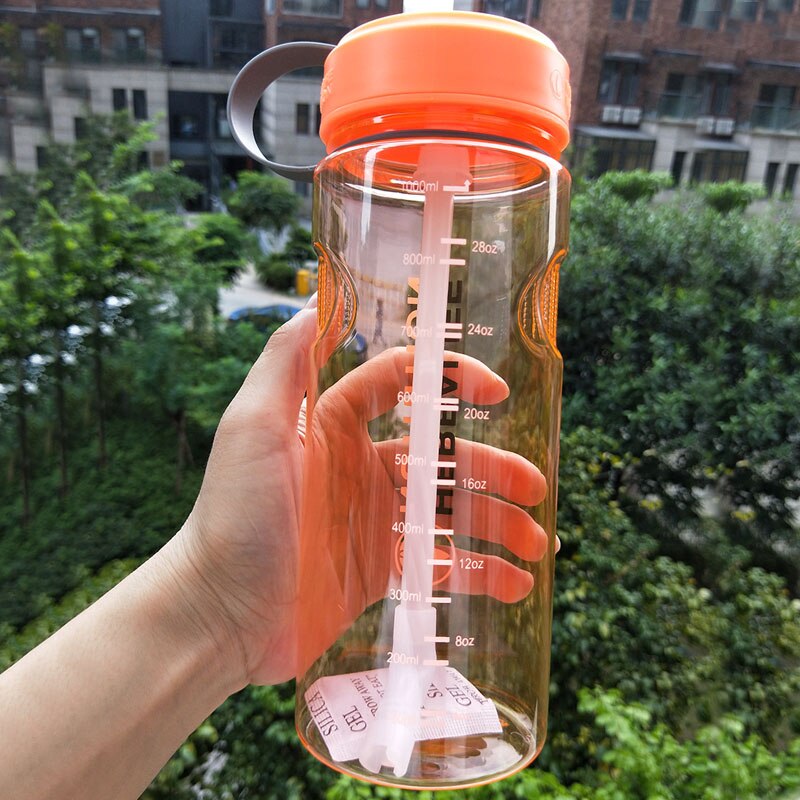 1000ml Herbalife Nutrition Food grade Plastic sports drink straw water bottle with lid scale mark: Orange1