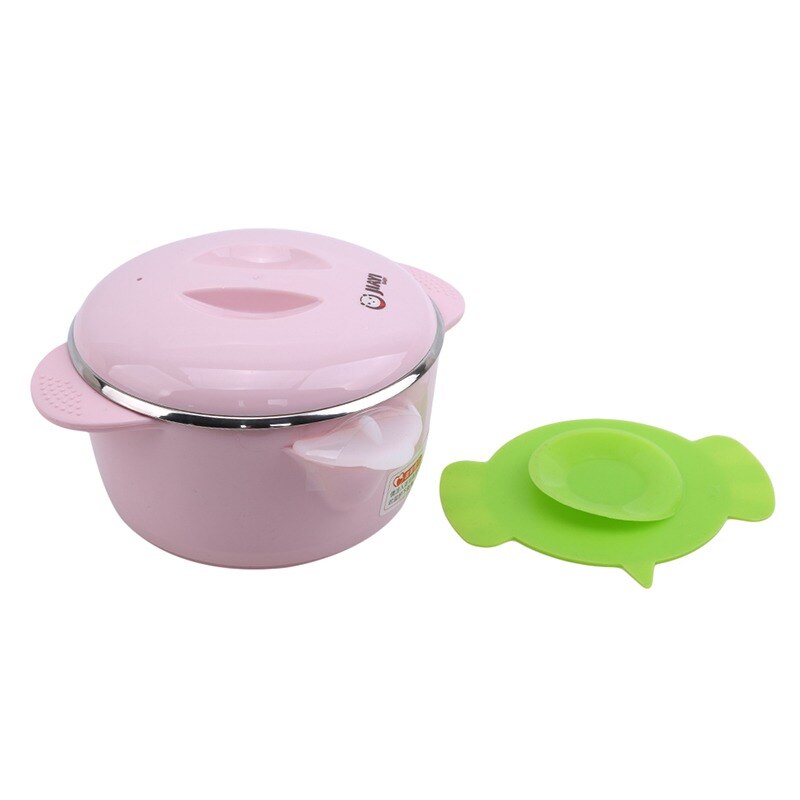 Baby termobolle i rustfritt stål småbarnsservise servise sugeskål med skje barnesikkerhet middag matskåler tallerkener: Rosa