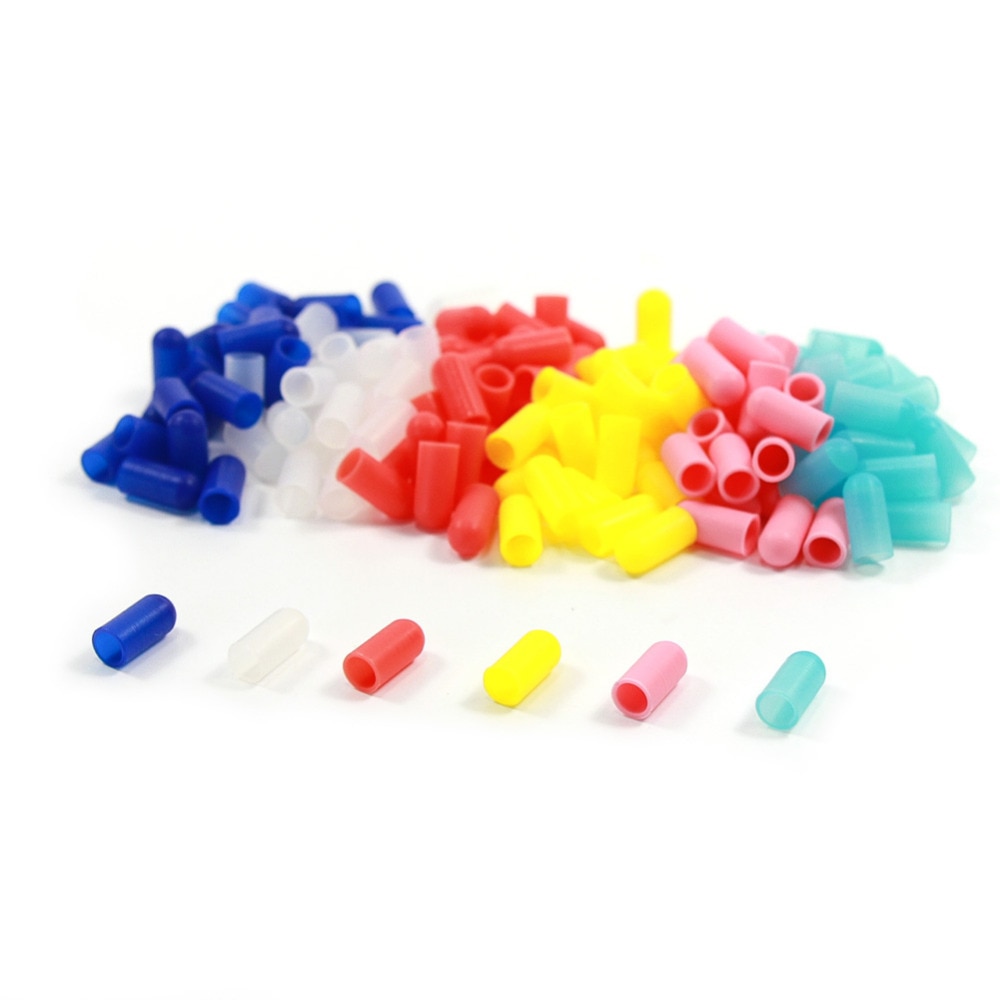 XPT02M 100 stks Geel/Rood/Wit/Blauw/Groen/Roze Rubber Caps/Covers voor 5mm Graankorrel Bollen LEDs NIEUW