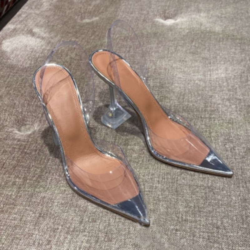 PVC Jelly Sandals Crystal Pointed Toed High Heels Women Transparent Heel Sandals Slippers 10CM Big Size