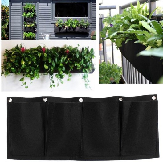 Lage Prijs Outdoor Verticale Tuinieren Non Woven Opknoping Muur Tuin 4 Planten Zakken Zaailing Muur Planter