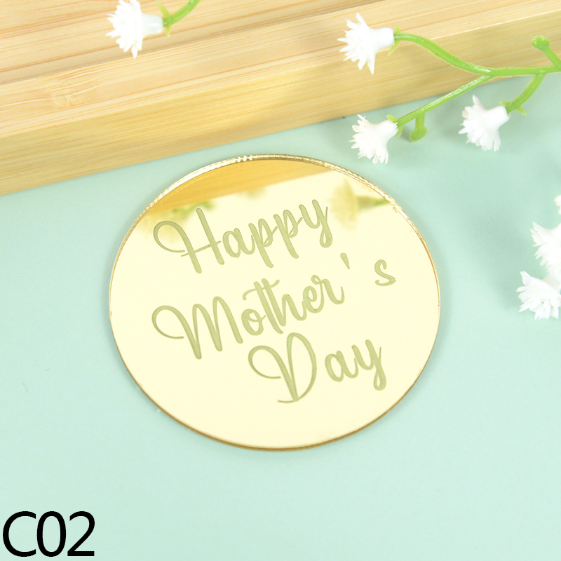 5/10pcs Rose Gold Silver Happy Mother‘s Day Happy Father’s Day Acrylic Circle Cupcake Topper Party Dessert Cake DIY Decorations: 5Pieces / C02-Gold
