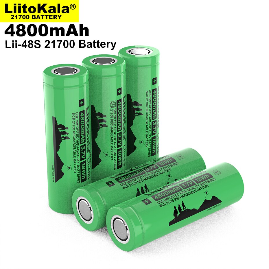 LiitoKala Lii-48S 3.7V 4800mAh 21700 li-lon Rechargeable Battery 9.6A power 2C Rate Discharge ternary lithium batteries