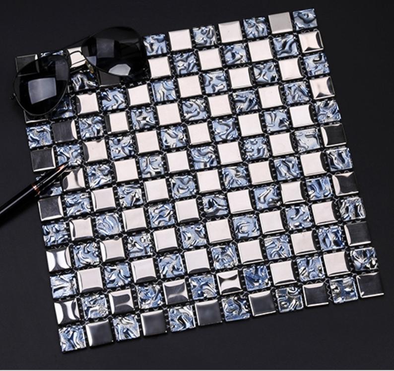 Electroplated Silver Blue Glass Mosaic Tiles CGMT1908 Bathroom Kitchen Wall Tile Backsplash
