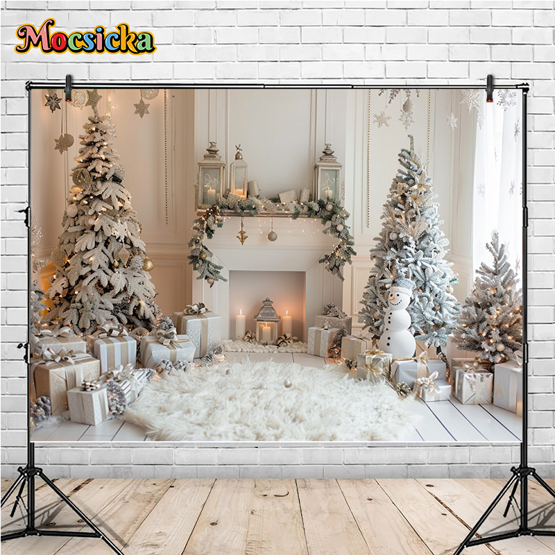Mocsicka Winter Christmas Photography Background Gorgeous Mantel Decoration Party Family Portrait Photo Backdrops Studio: Lavender / 150*125