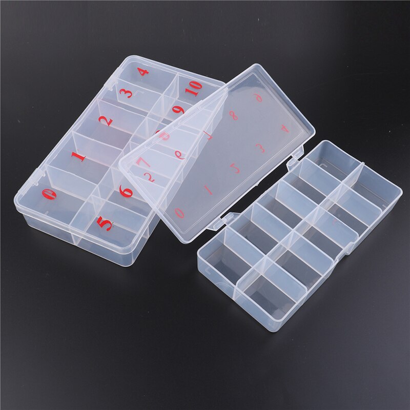 Boîte de rangement de faux ongles en plastique acrylique, 10 grilles/11 grilles, boîte de rangement de faux ongles, cellules naturelles, étui de manucure translucide
