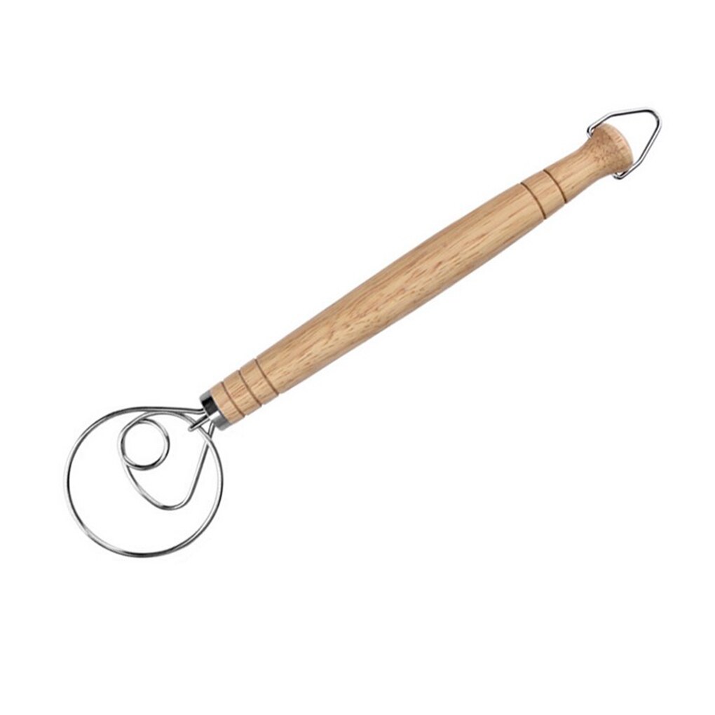 Stainless Steel Blender For DIY Bread Dough Bakeware Dough Whisk Eggs Beater Mixer Tool Oak Wood Handle Kitchen Baking Mixer: Single Hole