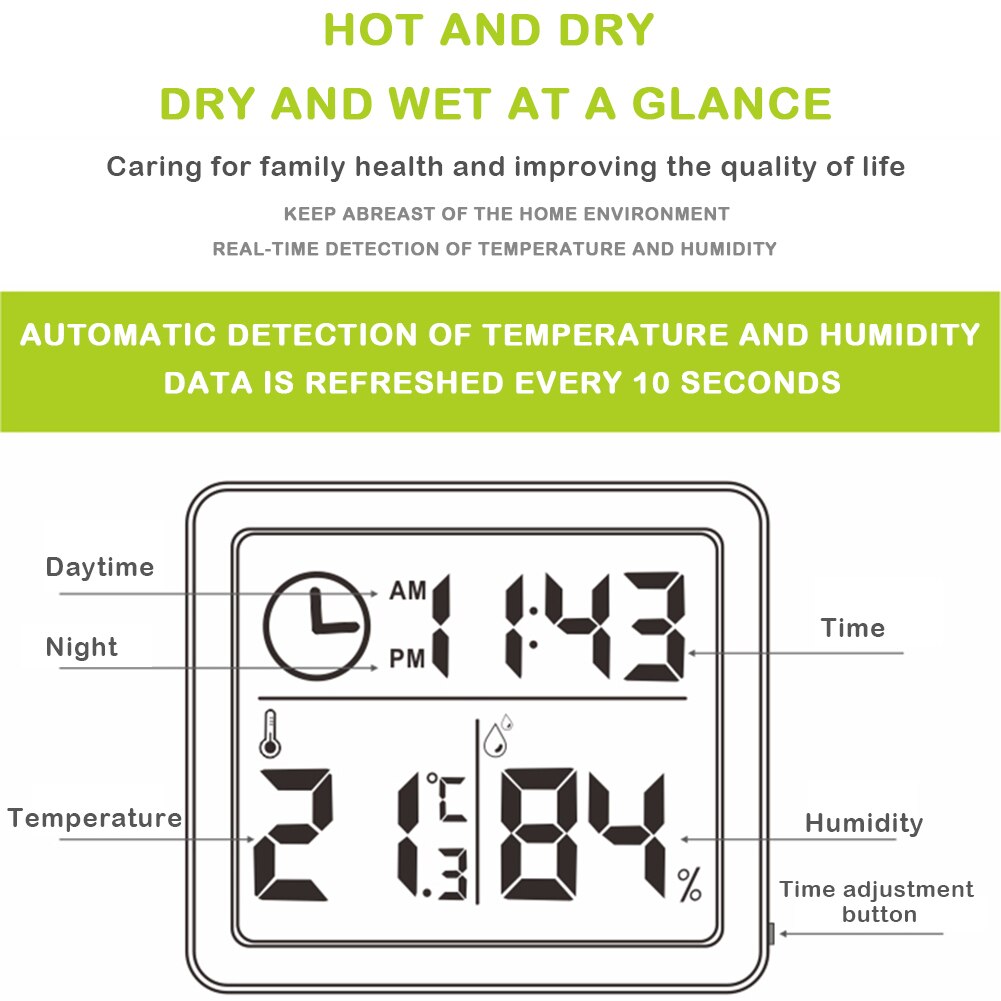 Home Digital Clock Baby Room Thermometer Hygrometer Indoor Temperature Humidity Meter Monitor Clock