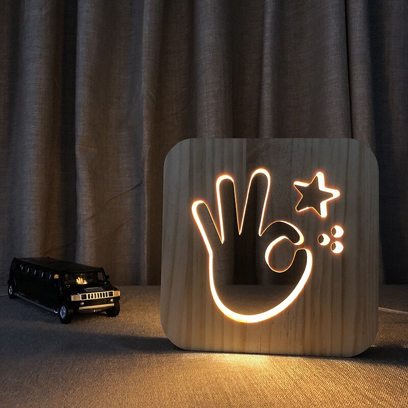 LED USB Night Light Wooden Dog Paw Cat Wolf Head Animal Lamp Novelty Kid Bedroom 3D Decoration Table Lights Child: G