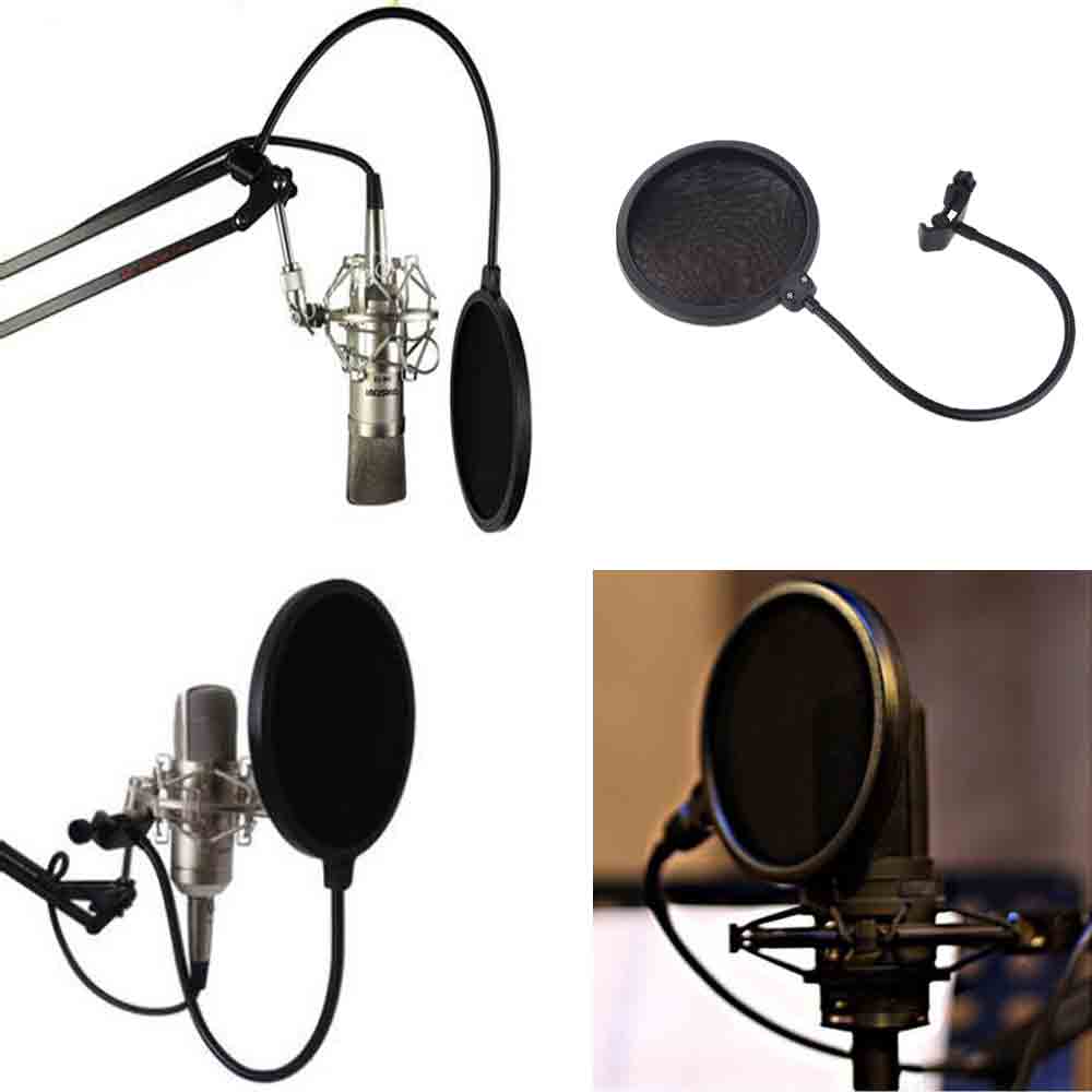 Studio Microfoon Mic Pop Filter Wind Screen Mask Teruggeschrokken Dual Layer Verstelbare Shaft Flexibele Voor Opname Spreken Zingen