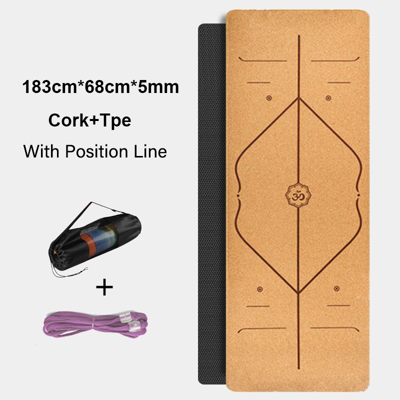 Almohadilla de corcho Natural de TPE para Yoga, esterilla antideslizante de doble capa para Pilates, gimnasio, deportes en casa, 183cm x 68cm x 5mm: 2