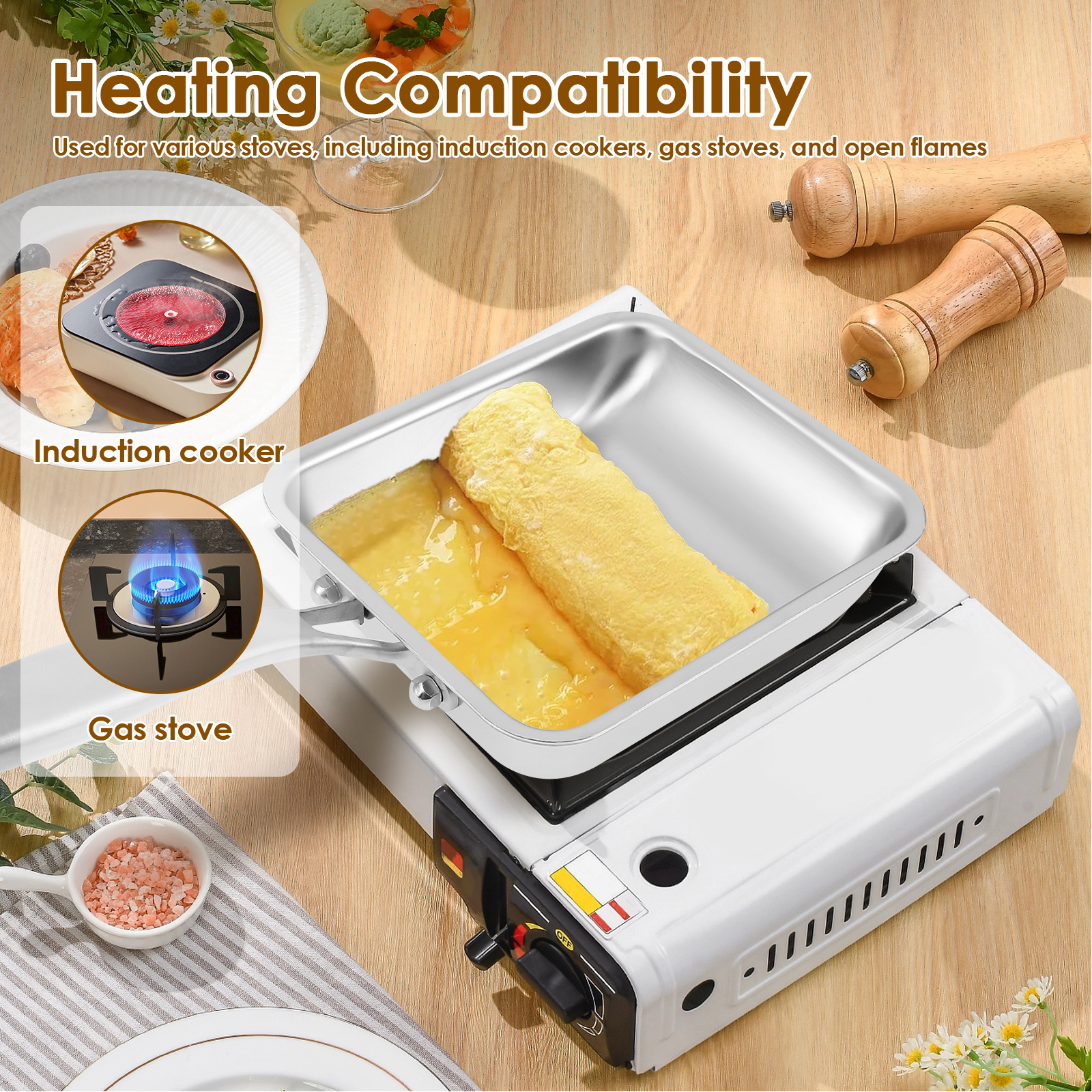 Tamagoyaki Japanese Frying Pan Stainless Steel/Aluminum Alloy Non stick Egg Pan with Handle Multi functional Frying Pan