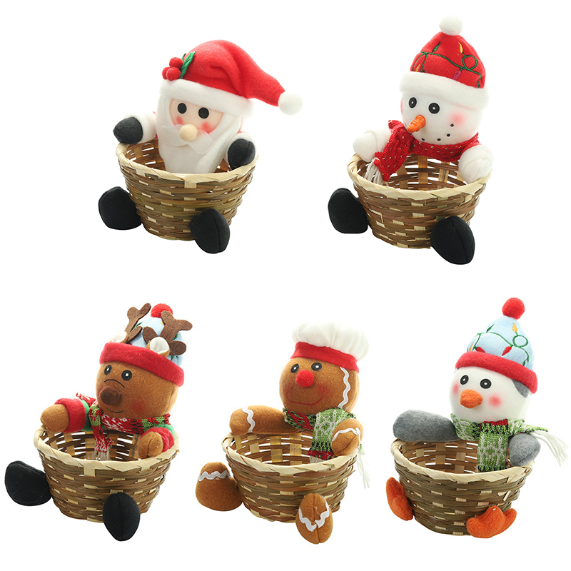Christmas Candy Holder Basket with Plush Doll Festival Rattan Party Snack Fruit Storage Container Home Ornament MAZI888