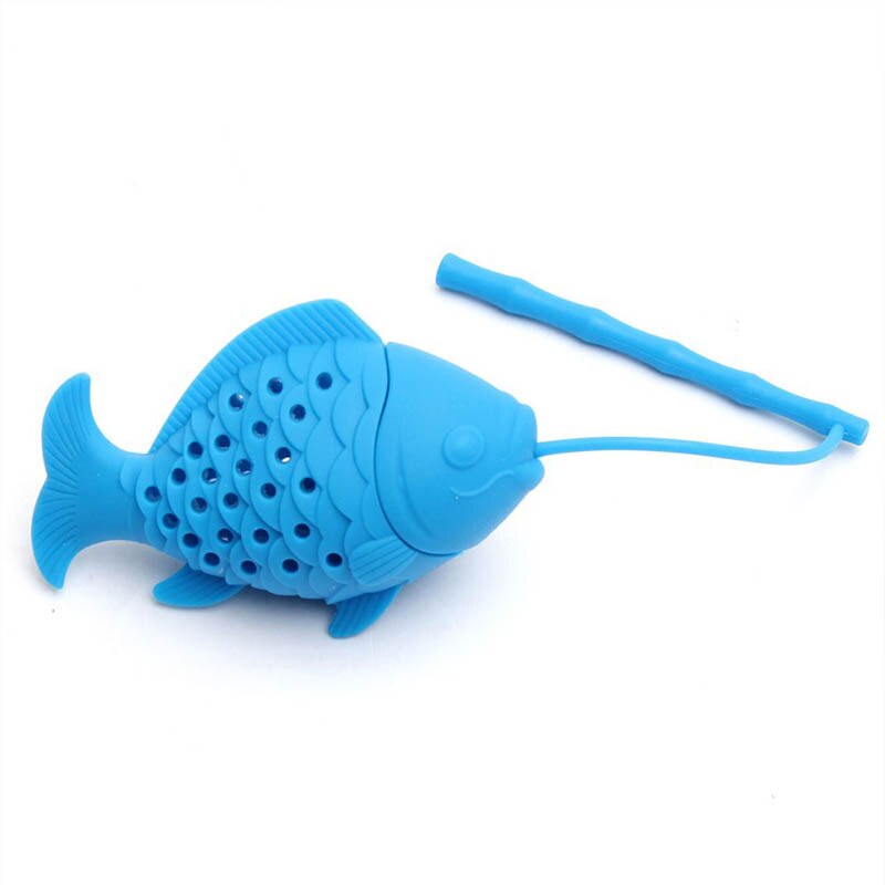 Silicone Tea Infuser FIsh Shaped Tea Strainer Kitchen Supplies Non-toxic Teapot Accessory: Blue