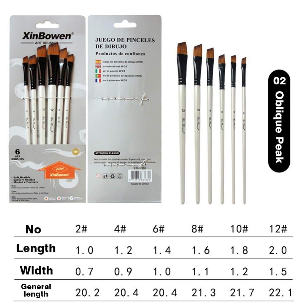 Juego de Pinceles con mango de madera para dibujo artístico, Set de pinceles con pelo corto de nailon para pintura, material de dibujo, 6 unids/set