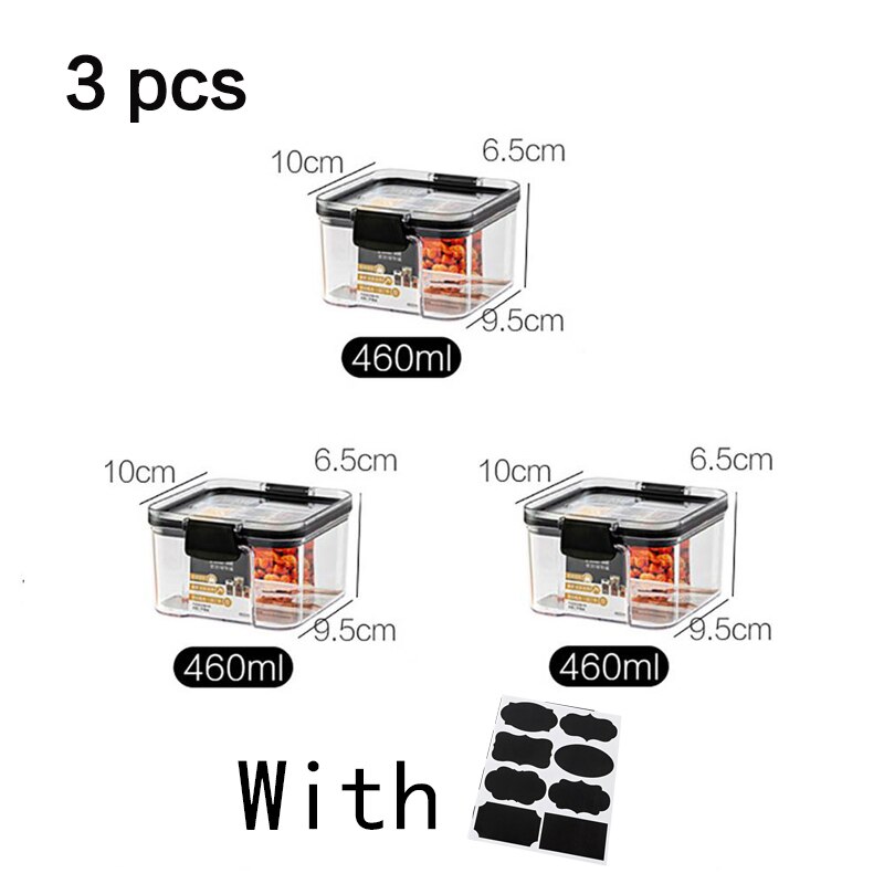 2/3/4PCS PET Plastic Food Containers set Transparent Stackable Dry Food Storage Box Kitchen Spaghetti Noodles Sealed Containers: 3pc 460ml