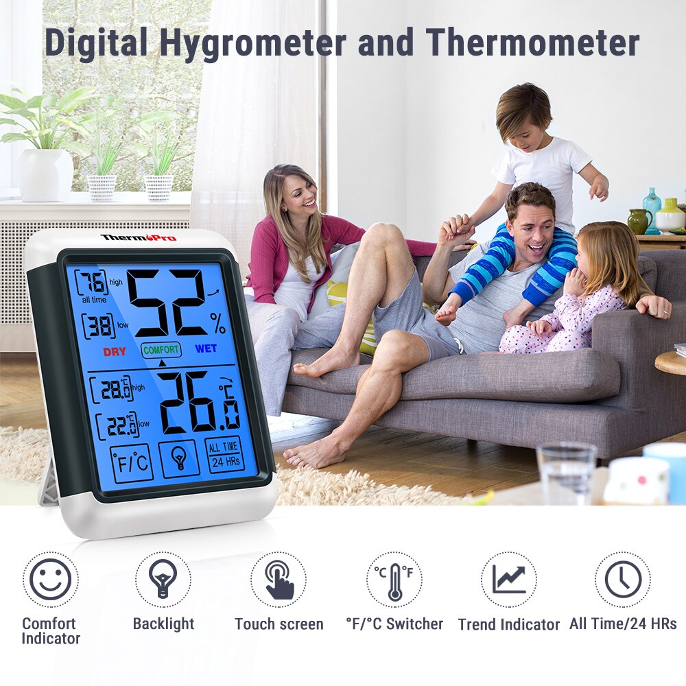 ThermoPro TP55 Digital Thermometer Hygrometer Indoor Weather Station For Home Backlight Room Thermometer Touch Screen