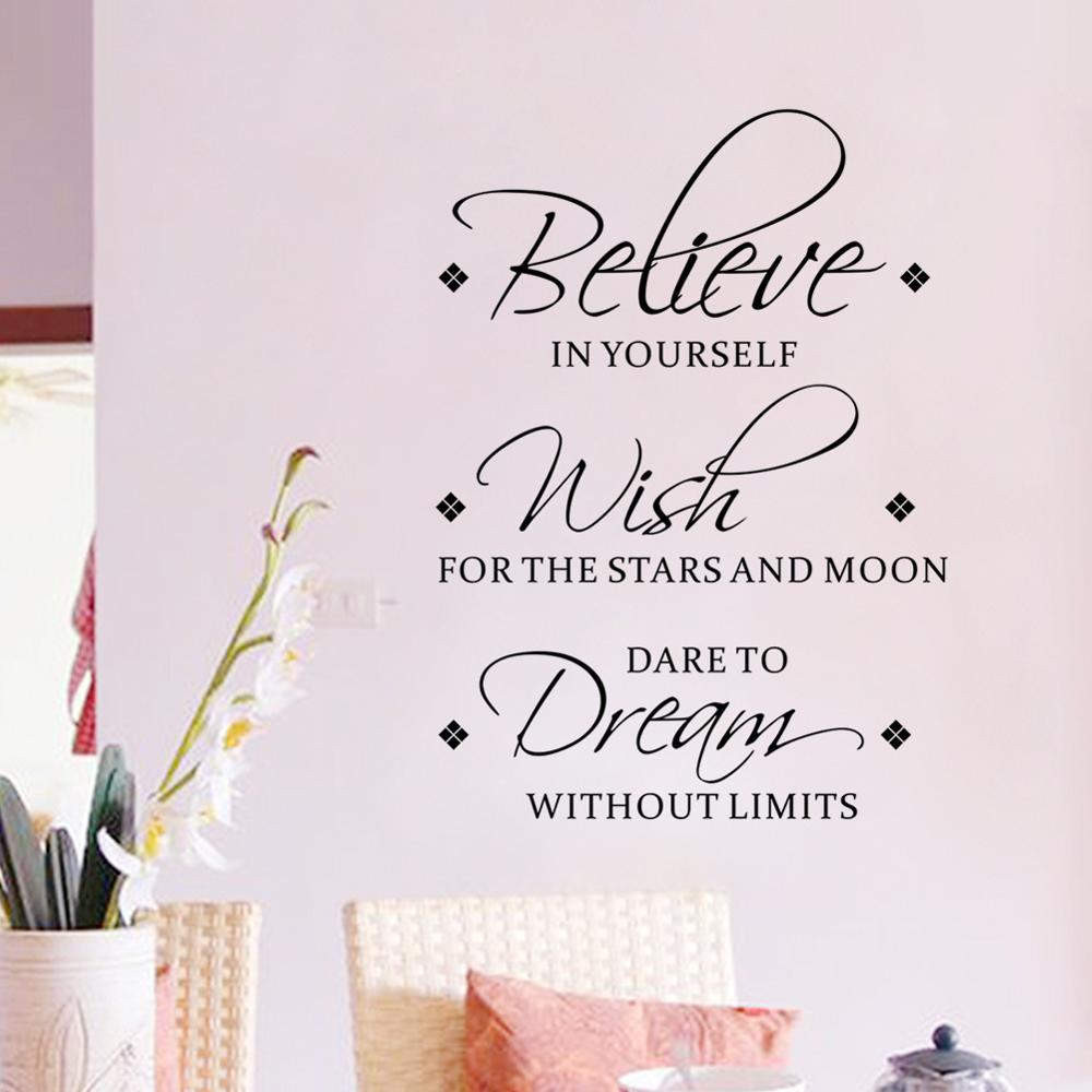 Believe Wish Dream English inspirational wall stickers living room bedroom decoration mural removable stickers home wallpaper